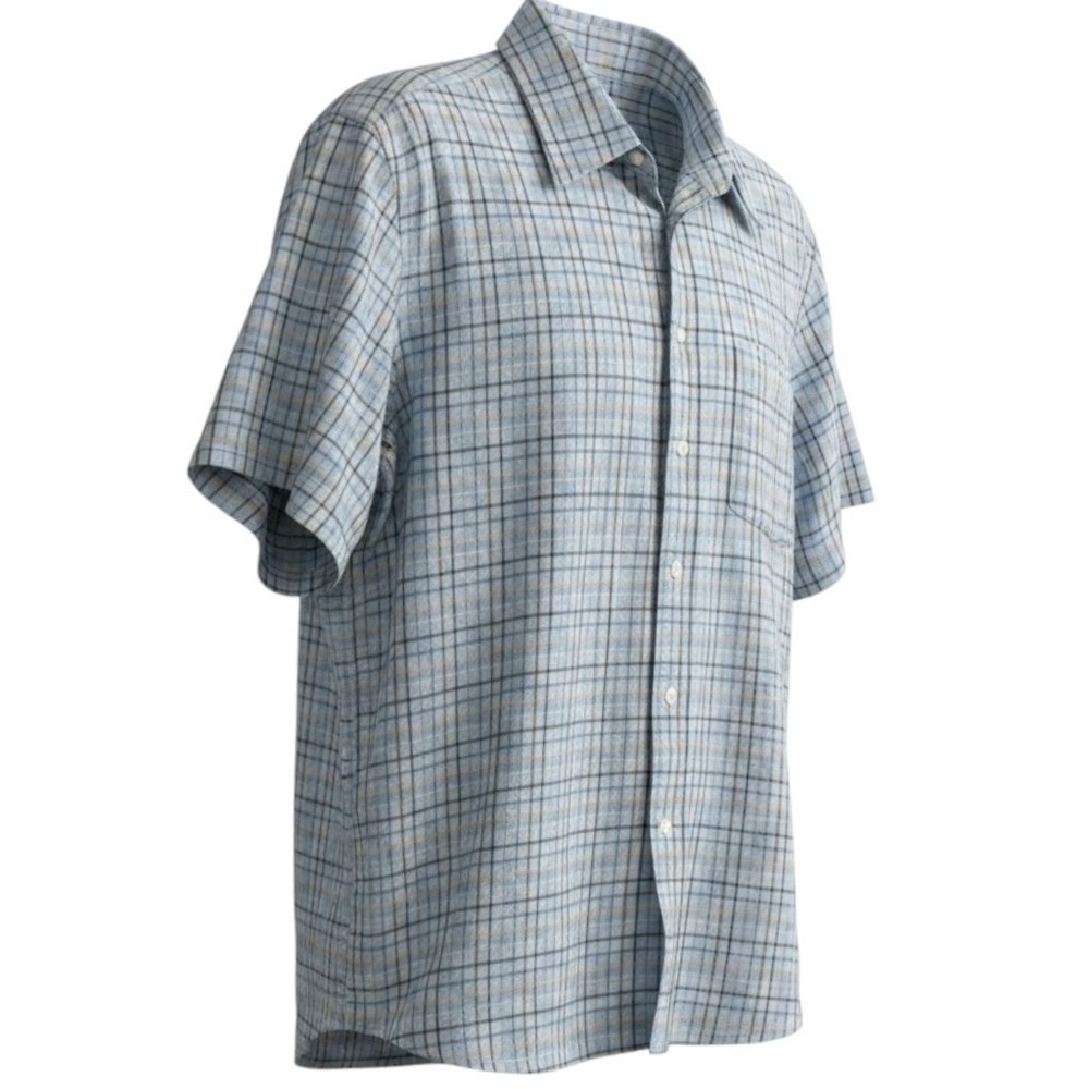 Brioni Plaid Button Down Shirt Mens Medium Blue Short Sleeve Casual Luxury Italy